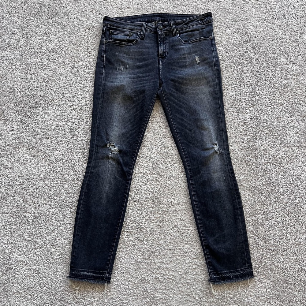 R13 Allison Crop Strummer Black Skinny Jeans Womens 30 Made Italy Distressed